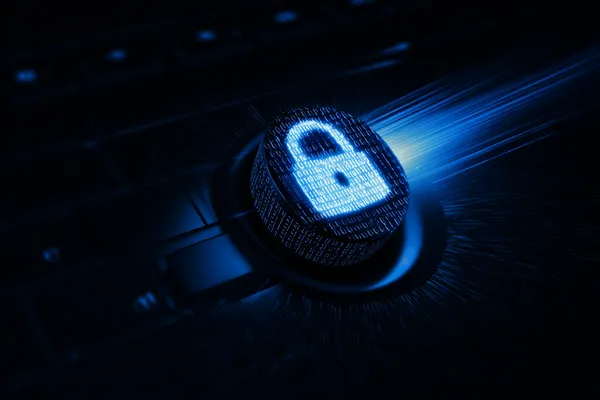 Um laptop brilhando com uma tela de login em um ambiente minimalista, simbolizando o sistema de acesso protegido do POPBEA.